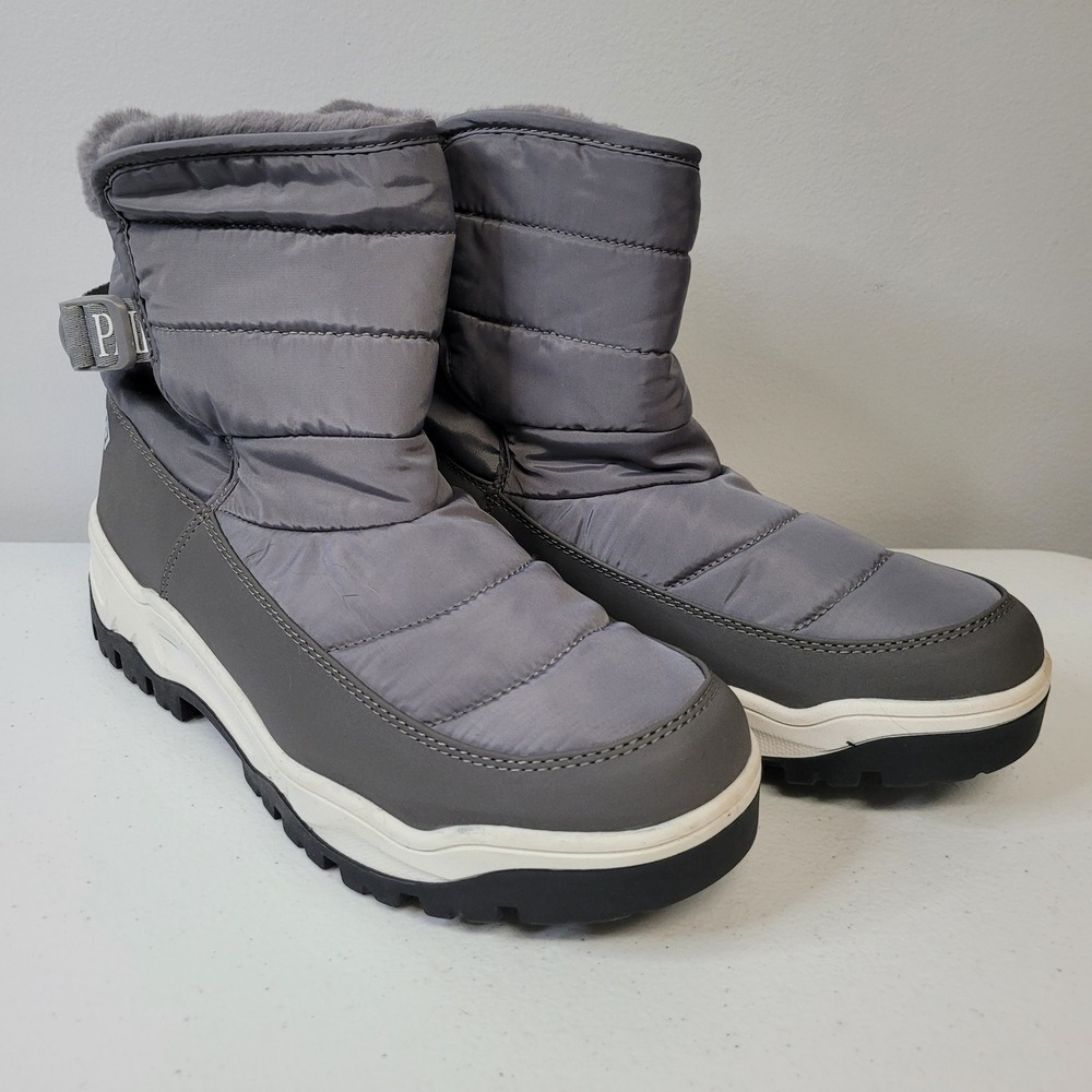 Dream Pairs Womens Gray Faux Fur Lined Quilted Winter Snow Boots Size 10